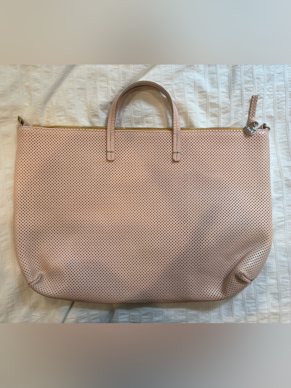 Clare V Perforated Leather Attaché Tote Bag, Ballet Pink
